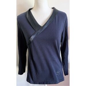 Temperley London • Navy Blue Satin V Neck Blouse